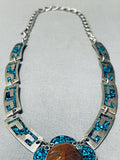 Most Detailed Hand Carved Vintage Turquoise Sterling Silver Necklace-Nativo Arts