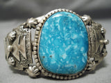 Superior Vintage Native American Navajo Carico Lake Turquoise Sterling Silver Bracelet Old-Nativo Arts