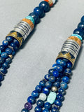 Authentic Rounded Lapis Singer Native American Navajo Turquoise Sterling Silver Necklace-Nativo Arts