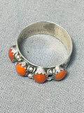 Cute Native American Navajo Domed Coral Sterling Silver Stamped Ring-Nativo Arts