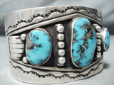 Signed Vintage Native American Navajo Godber Turquoise Sterling Silver Bracelet Old-Nativo Arts