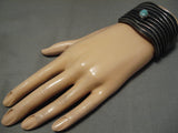 Important Aaron Anderson Vintage Native American Navajo Sterling Silver Turquoise Wave Bracelet-Nativo Arts