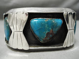 Huge And Heavy Vintage Native American Navajo Smokey Bisbee Turquoise Sterling Silver Bracelet-Nativo Arts