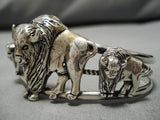 Intricate!! Vintage Native American Navajo Buffalo Love Sterling Silver Bracelet Old-Nativo Arts