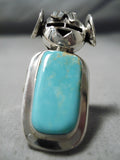 Detailed Vintage Native American Navajo Royston Turquoise Sterling Silver Kachina Ring-Nativo Arts