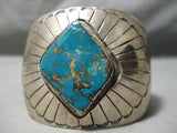 Colossal Vintage Native American Navajo Vivid Blue Turquoise Sterling Silver Bracelet Old Cuff-Nativo Arts