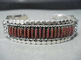 Amazing Zuni Native American Coral Needlepoint Sterling Silver Bracelet-Nativo Arts