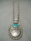 Thick And Very Heavy!! Native American Navajo Turquoise Sterling Silver Leaf Necklace-Nativo Arts