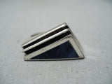 Expressive Vintage Navajo Denim Lapis Sterling Silver Ring Native American Old-Nativo Arts