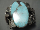Huge Native American Spiderweb Turquoise Sterling Silver Lizards Bracelet Cuff-Nativo Arts
