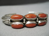 Thick Heavy Sturdy Vintage Native American Navajo Coral Sterling Silver Bracelet Old-Nativo Arts