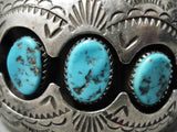 Advanced Workmanship!! Vintage Native American Navajo Turquoise Sterling Silver Bracelet Old-Nativo Arts