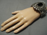 Quality Towering Vintage Native American Navajo Repoussed Sterling Silver Bracelet-Nativo Arts