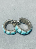 Superb Vintage Native American Zuni Blue Gem Sterling Silver Hoop Earrings-Nativo Arts