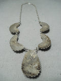 Magnificent Vintage Native American Navajo Mother Of Pearl Sterling Silver Necklace-Nativo Arts