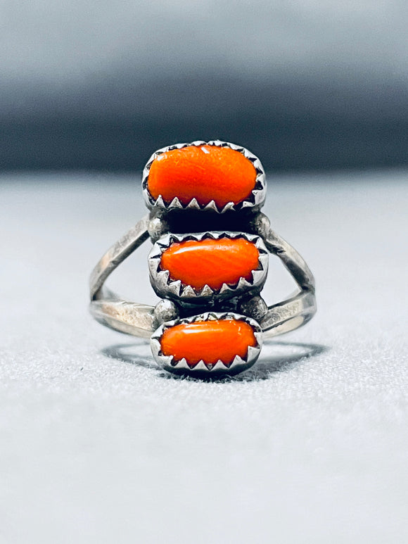 Marvelous Vintage Native American Navajo Coral Sterling Silver Ring-Nativo Arts