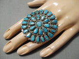 Fabulous Huge Navajo Turquoise Sun Sterling Silver Native American Ring-Nativo Arts