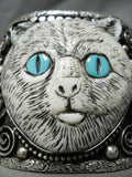 Native American One Of The Most Unique Vintage Turquoise Kitty Cat Sterling Silver Bracelet-Nativo Arts