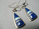 Superlative Vintage Native American Navajo Lapis Turquoise Sterling Silver Earrings-Nativo Arts