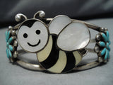 Don & Viola Eriacho Bee Turquoise Sterling Silver Zuni Native American Bracelet-Nativo Arts