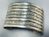 8 Rail Vintage Native American Navajo Hand Tooled Sterling Silver Bracelet Old-Nativo Arts