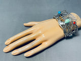 Extreme Intricacy Hummingbird Sterling Silver Turquoise Bracelet Cuff-Nativo Arts