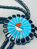 Amazing Vintage Native American Zuni Turquoise Coral Sterling Silver Bolo Tie-Nativo Arts