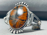 Rare Earlier Vintage Native American Navajo Petrified Wood Sterling Silver Bracelet Old-Nativo Arts