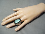 Stunning Vintage Native American Navajo Blue Turquoise Flank Sterling Silver Ring Old-Nativo Arts