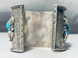 Important Hand Carved Turquoise Vintage Native American Navajo Sterling Silver Bracelet-Nativo Arts