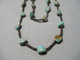 Native American Rare Longer Vintage Navajo Chunky Green Turquoise Sterling Silver Necklace-Nativo Arts