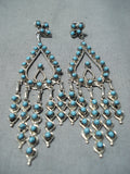 Spectacular Native American Zuni Sleeping Beauty Turquoise Sterling Silver Dangle Earrings-Nativo Arts
