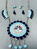 Authentic Vintage Native American Zuni Turquoise Sterling Silver Sunface Necklace Earring Set-Nativo Arts