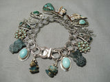 Cute!! Vintage Native American Navajo Zuni Turquoise Sterling Silver Charm Bracelet-Nativo Arts