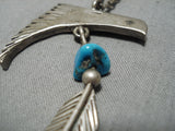 Important Vintage Native American Navajo Eagle Jimmie King Jr Turquoise Sterling Silver Necklace-Nativo Arts