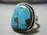 Colossal Vintage Native American Navajo Pilot Mountain Turquoise Sterling Silver Ring Old-Nativo Arts
