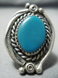 Amazing Vintage Native American Navajo Blue Gem Turquoise Sterling Silver Ring Old-Nativo Arts