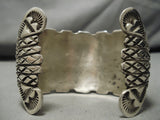 Deepest Stamp Vintage Native American Navajo Heavy Sterling Silver Turquoise Bracelet Old-Nativo Arts