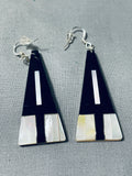 Native American Stunning Vintage Santo Domingo Inlay Jet Mother Of Pearl Large Earrings-Nativo Arts