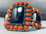 Most Unique Heavy Native American Navajo Coral Sterling Silver Jet Bracelet Cuff-Nativo Arts