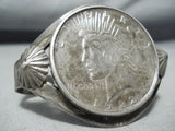 Striking Vintage Navajo Native American Sterling Silver Peace Dollar Bracelet-Nativo Arts