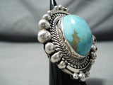 Dynamic Zuni Blue Gem Turquoise Sterling Silver Ring Native American-Nativo Arts