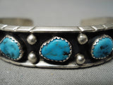 Vintage Navajo Blue Turquoise Sterling Silver Bracelet Native American Old-Nativo Arts