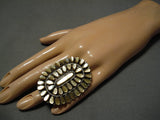 Important Vintage Native American Zuni Griffin Tsabetsaye Pearl Sterling Silver Ring Old-Nativo Arts