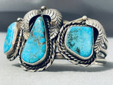 Dramatic Vintage Native American Navajo 3 Blue Diamond Turquoise Sterling Silver Bracelet-Nativo Arts