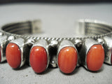 Incredible Native American Navajo Domed Coral Wrap Around Coil Sterling Silver Bracelet-Nativo Arts