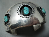 Hand Tooled Advanced Vintage Native American Navajo Turquoise Sterling Silver Bracelet Old-Nativo Arts