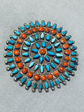 Native American One Of The Finest Vintage Zuni Turquoise Coral Sterling Silver Pendantold-Nativo Arts