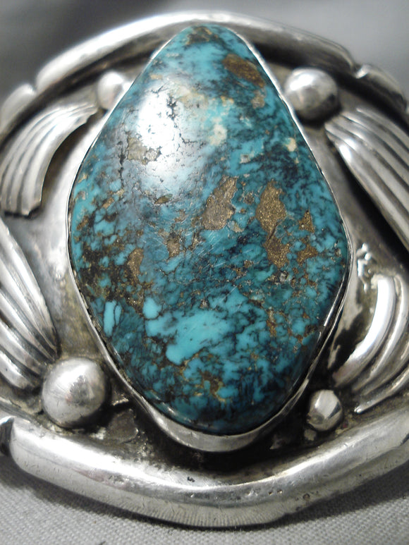 Important Blue Warrior Turquoise Vintage Native American Navajo Sterling Silver Bracelet-Nativo Arts