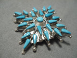 Superior Vintage Zuni Native American Stars Of Turquoise Sterling Silver Pin-Nativo Arts